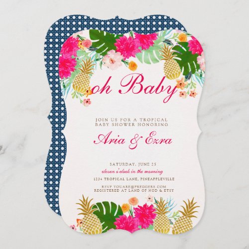 Bright Pink Tropical Pineapple Baby Shower Invite