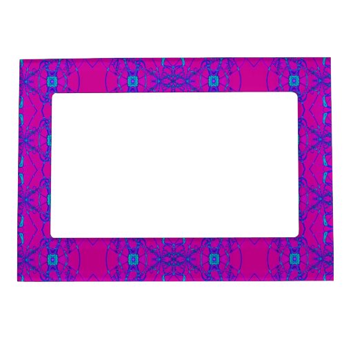 Bright Pink Turquoise Lace pattern Magnetic Frame | Zazzle