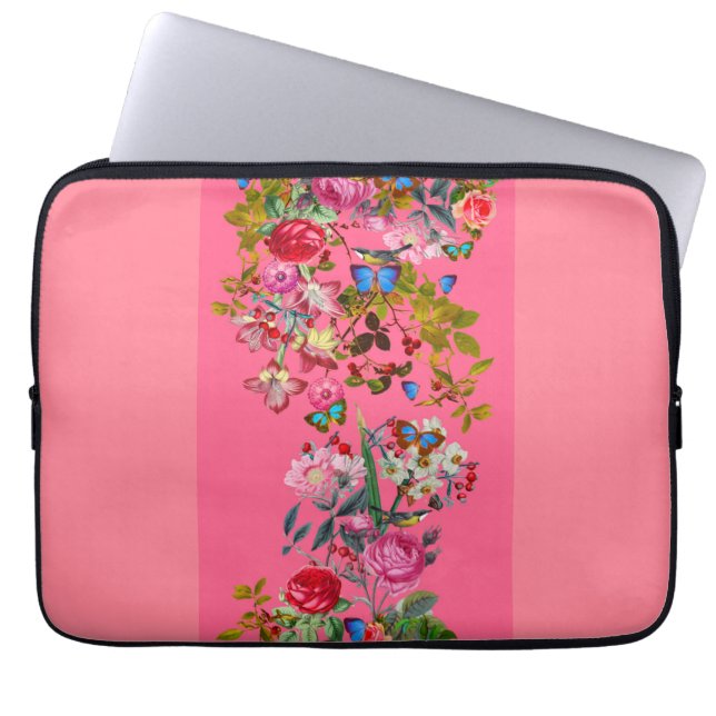 Bright Pink Vintage Rose Garden Electronics Bag (Front)
