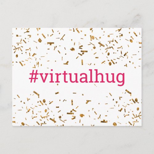 Bright Pink Virtual Hug Hashtag Gold Faux Confetti Postcard