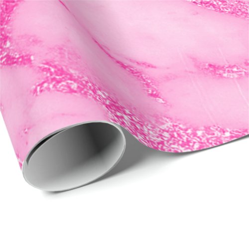 Bright Pink  Vivid Rose White Marble Metallic Wrapping Paper