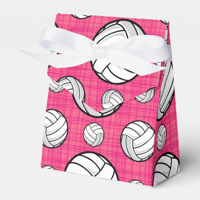 Bright Pink Volleyball Pattern Favor Boxes (Front Side)