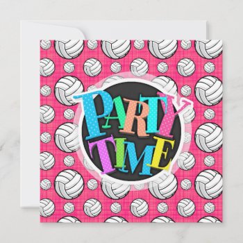 Bright Pink Volleyball Pattern Invitation by Birthday_Party_House at Zazzle