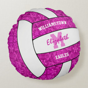 bright pink volleyball sports room decor round pillow