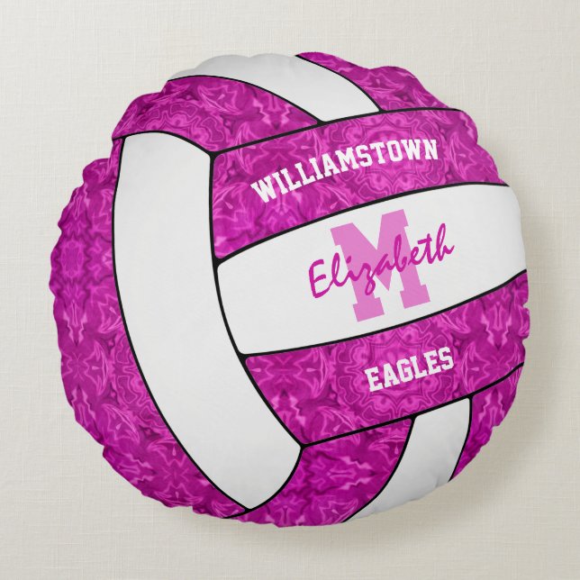 bright pink volleyball sports room decor round pillow (Front)