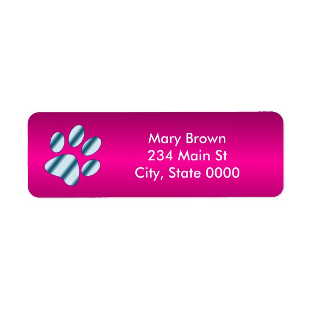 Bright Pink w/Gradient Blue Paw Print Label (Front)