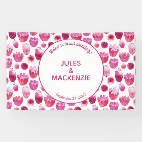 Bright Pink Watercolor Blossom Wedding Banner