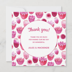 Bright Pink Watercolor Blossom Wedding Thank You Card