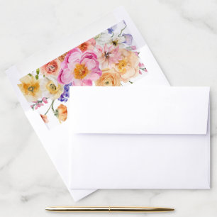 Bright Pink Watercolor Botanical Floral Wedding Envelope Liner