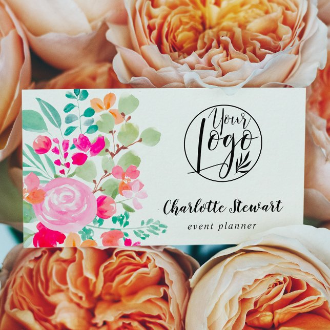 Bright pink watercolor event planner logo business card (Creator Uploaded)