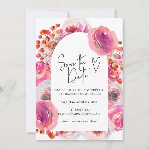 Bright Pink Watercolor Floral Arch Save the Date