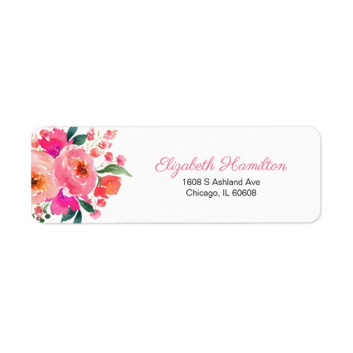 Bright Pink Watercolor Floral Bouquet Elegant Label