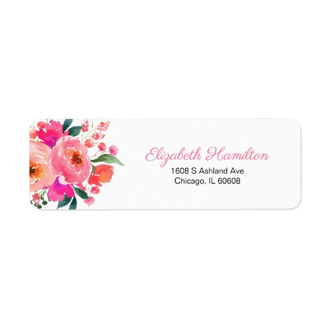 Bright Pink Watercolor Floral Bouquet Elegant Label (Front)
