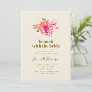 Bright Pink Watercolor Floral Bridal Shower Brunch Invitation