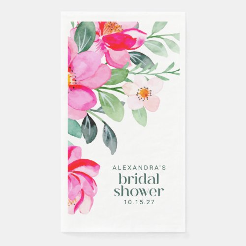 Bright Pink Watercolor Floral Bridal Shower Custom Paper Guest Towels