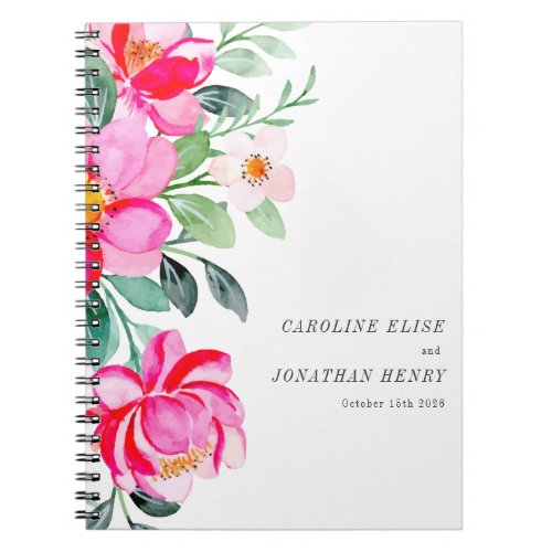 Bright Pink Watercolor Floral Custom Wedding Notebook