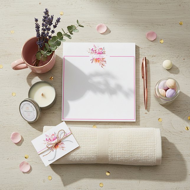 Bright pink watercolor floral personalized   notepad (Creator Uploaded)