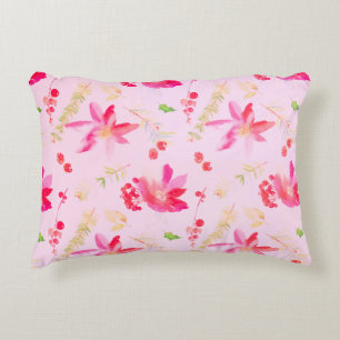 Bright Pink Watercolor Flowers Accent Pillow