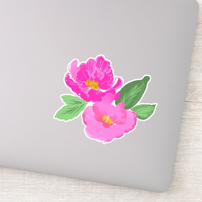 Bright Pink Watercolor Flowers Sticker (Detail)