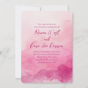 Bright Pink Watercolor Ombre Painting Wedding Invitation