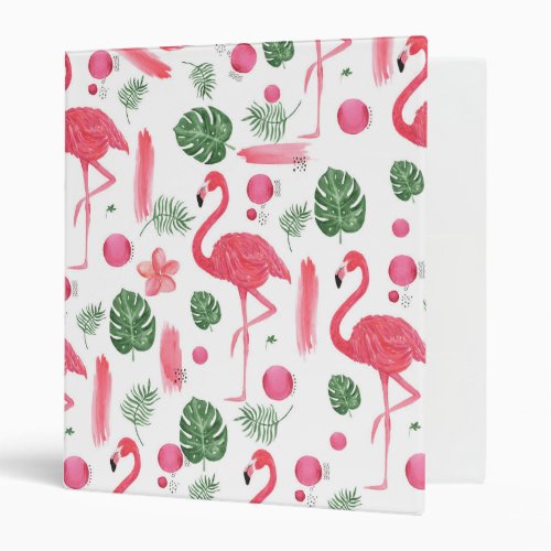 Bright pink watercolor tropical flamingo floral 3 ring binder