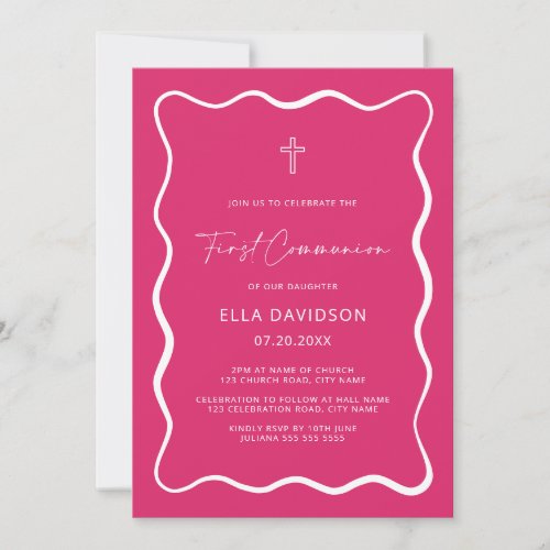 Bright Pink Wavy Communion Invites
