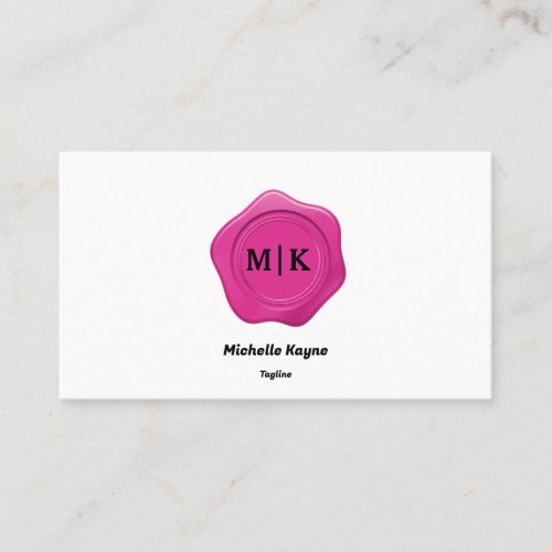 Bright Pink Wax Seal on Black  White Business Card