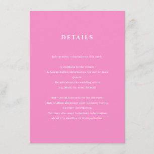 Bright Pink Wedding Details Enclosure Card