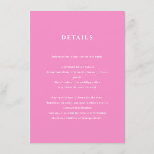 Bright Pink Wedding Details Enclosure Card