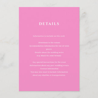 Bright Pink Wedding Details Enclosure Card