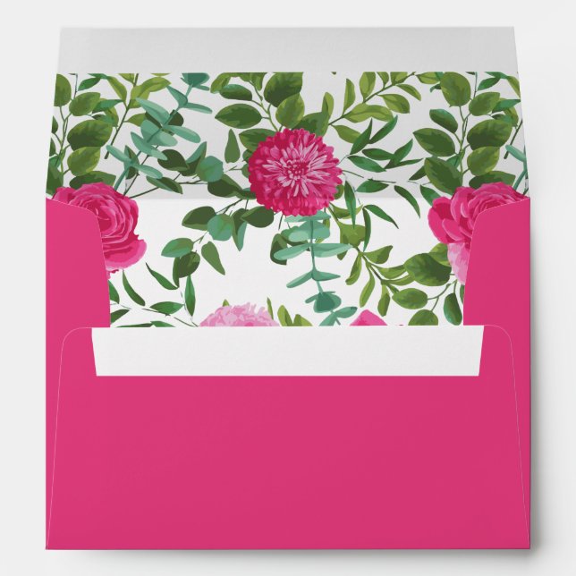 Bright Pink Wedding Roses Floral Modern Envelope (Back (Bottom))
