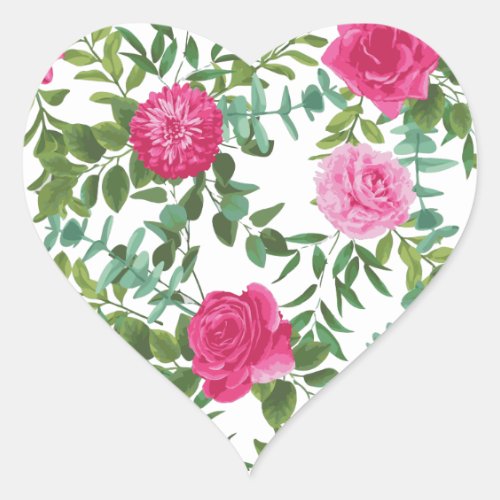 Bright Pink Wedding Roses Floral Modern Heart Sticker