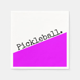 Bright Pink White Diagonal Wedge Pickleball Text Napkins
