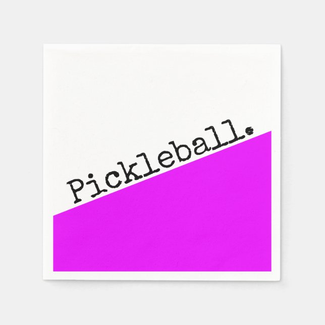 Bright Pink White Diagonal Wedge Pickleball Text Napkins (Front)
