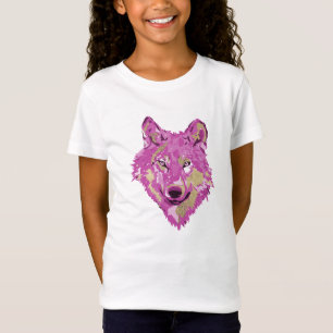 Bright Pink White Gold Watercolors Splatters Wolf T-Shirt