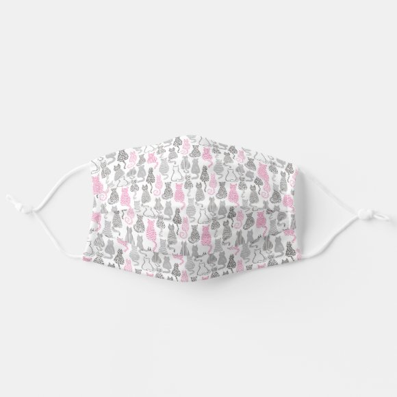 Pink and Grey Cats and Kittens Pattern Cloth Face Mask