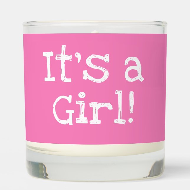 Bright Pink White It's a Girl Scented Candle (Front)