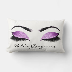 Bright Pink White Makeup Lashes Hello Gorgeous Lumbar Pillow