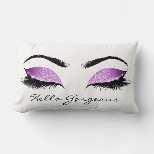 Bright Pink White Makeup Lashes Hello Gorgeous Lumbar Pillow