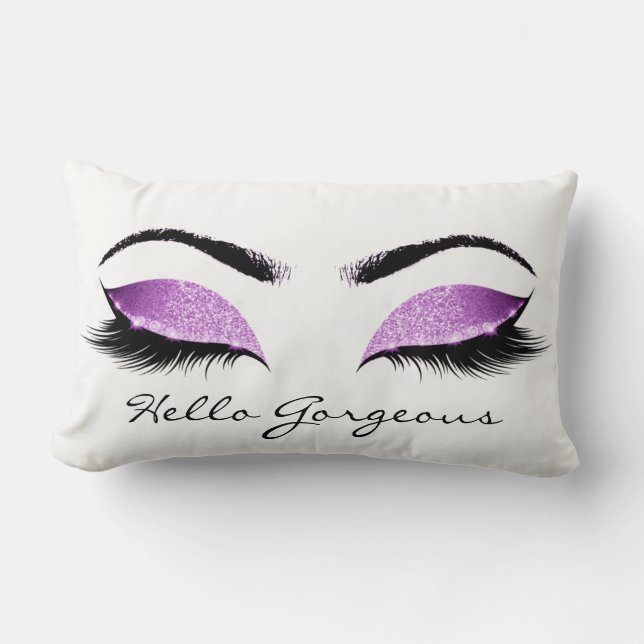 Bright Pink White Makeup Lashes Hello Gorgeous Lumbar Pillow (Front)