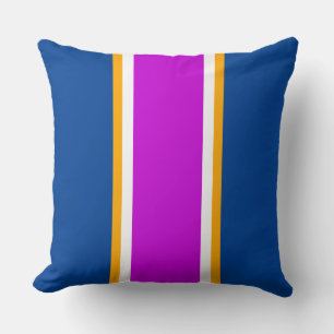 Bright Pink White Orange Navy Blue Racing Stripes Throw Pillow