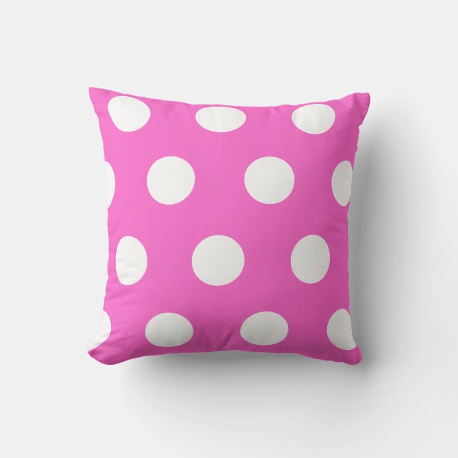 Bright Pink  white polka dot pattern Throw Pillow (Front)