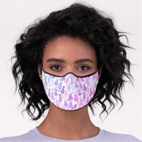 Bright Pink White Purple Cats and Kittens Pattern Premium Face Mask