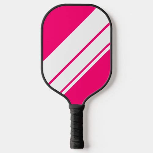 Bright Pink Wide Diagonal White Racing Stripes   Pickleball Paddle