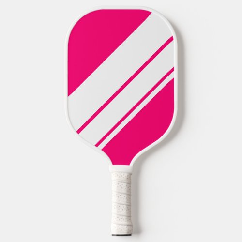 Bright Pink Wide Diagonal White Racing Stripes   Pickleball Paddle