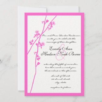 Bright Pink Wild Flower Branch Wedding Invitation