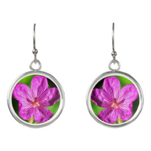 Bright Pink Wildflower Blooming in Green Grass Earrings