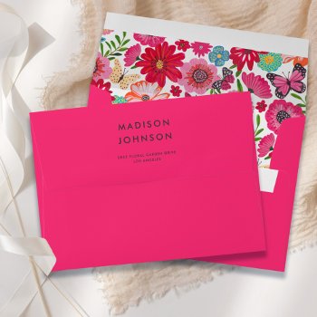 Bright Pink Wildflower Bridal Shower Envelope by CartitaDesign at Zazzle