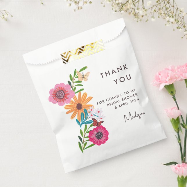 Bright Pink Wildflower Bridal Shower Thank You Favor Bag (Sealed)