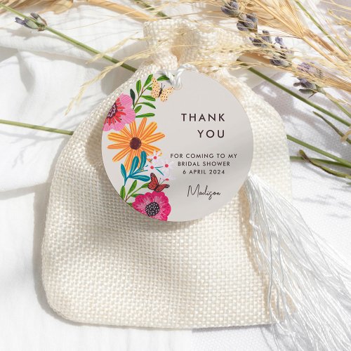 Bright Pink Wildflower Bridal Shower Thank You Favor Tags